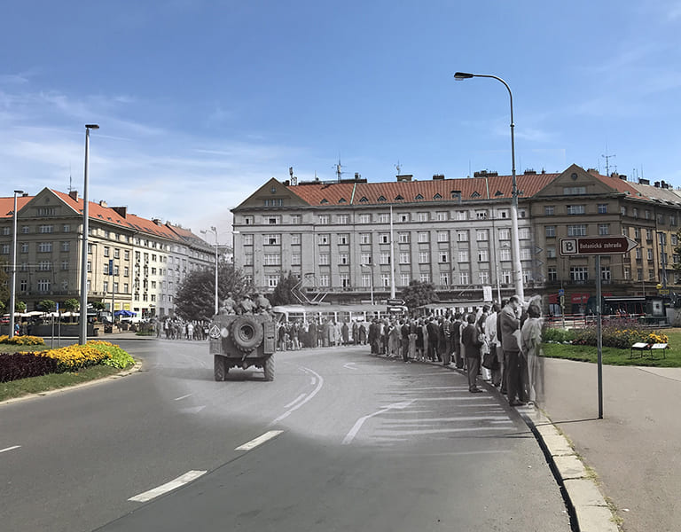 Vítězné náměstí, Praha Zdroj: Dobová fotografie Jiří Vojta, novodobá fotografie Martin Škrabálek
